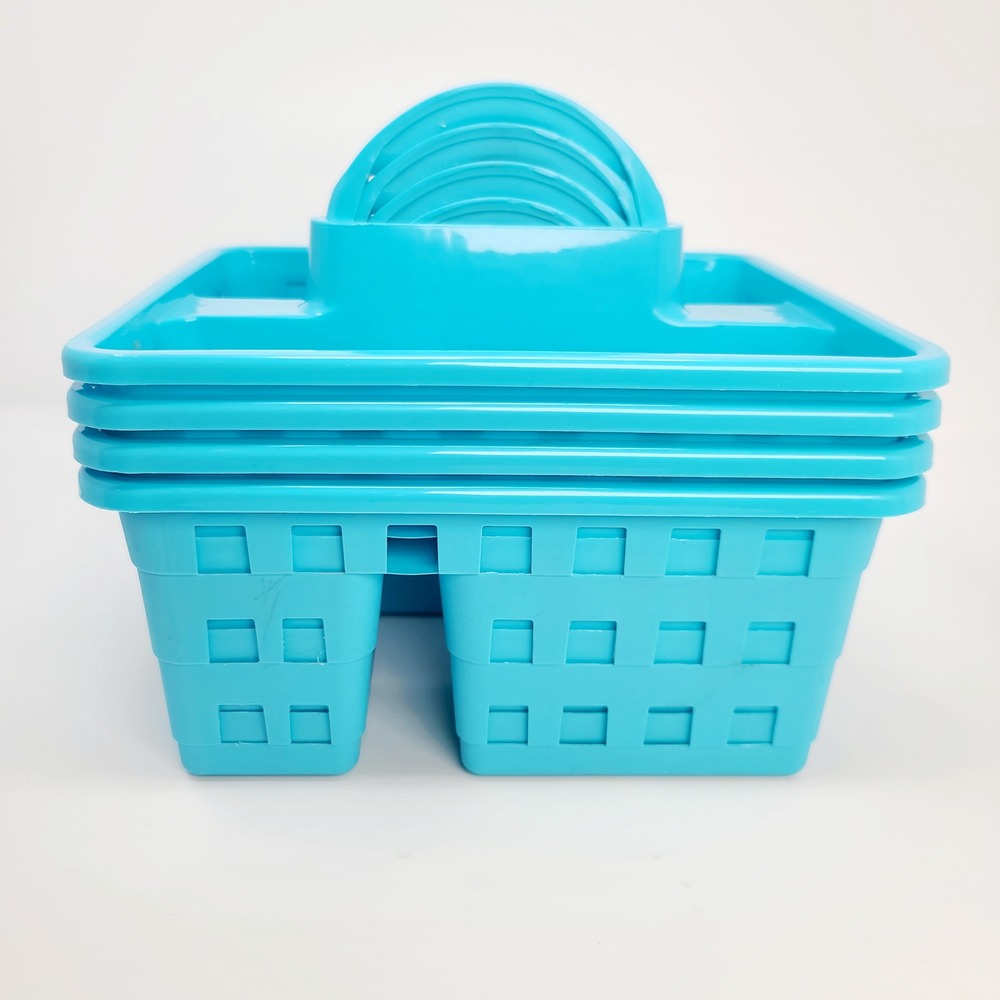 Lot of 4 Greenbrier International Tote Caddy Blue Plastic Organizer 10x8.5x7.5in